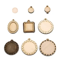 10pcslot wood round square blank pendants tray base fit resin glass cabochon blank beads for diy jewelry making accessories