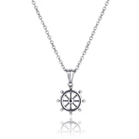 new fashion necklace stainless steel ships wheel helm rudder silver color pendants long chain women men jewelry gift sp0879