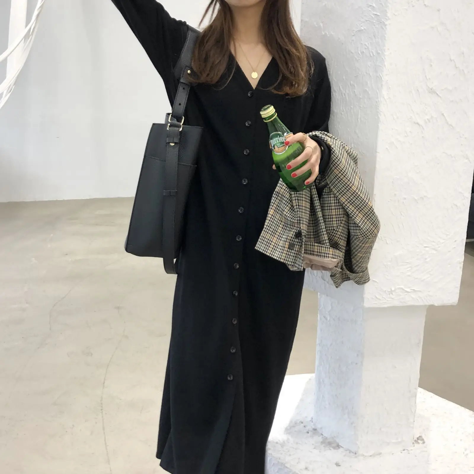 Однобортное плотное корейское платье-свитер новинка 2021 женские вязаные теплые