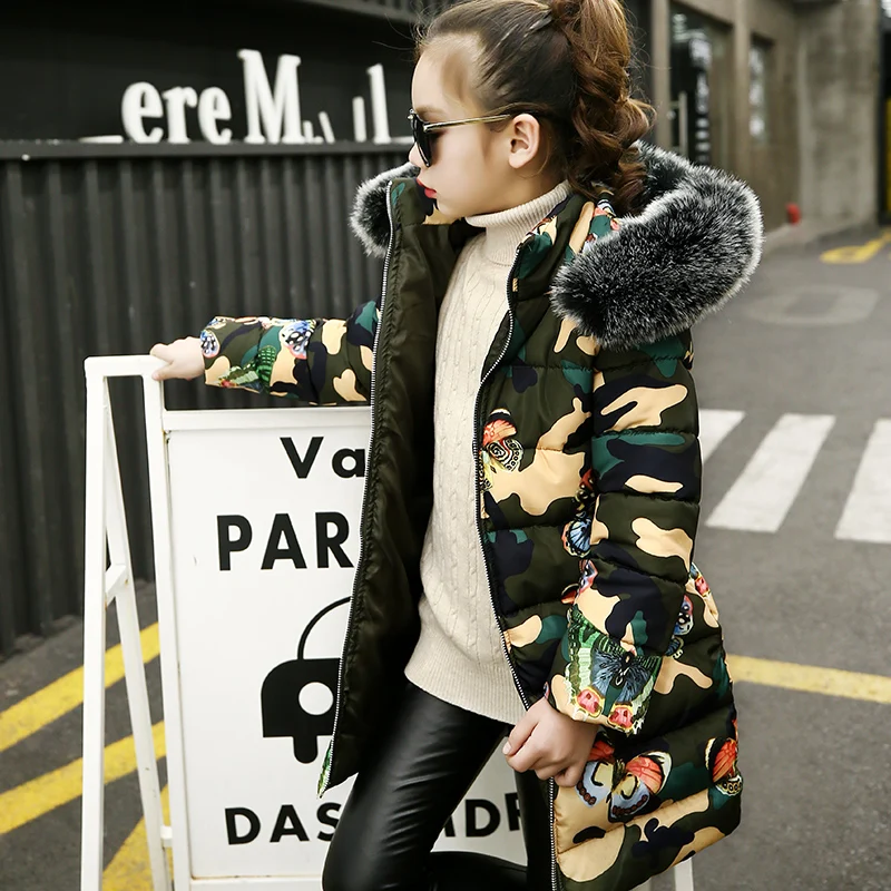

Winter girls cotton clothes children's fashion mid-long camouflage down cotton clothes children's cotton coats