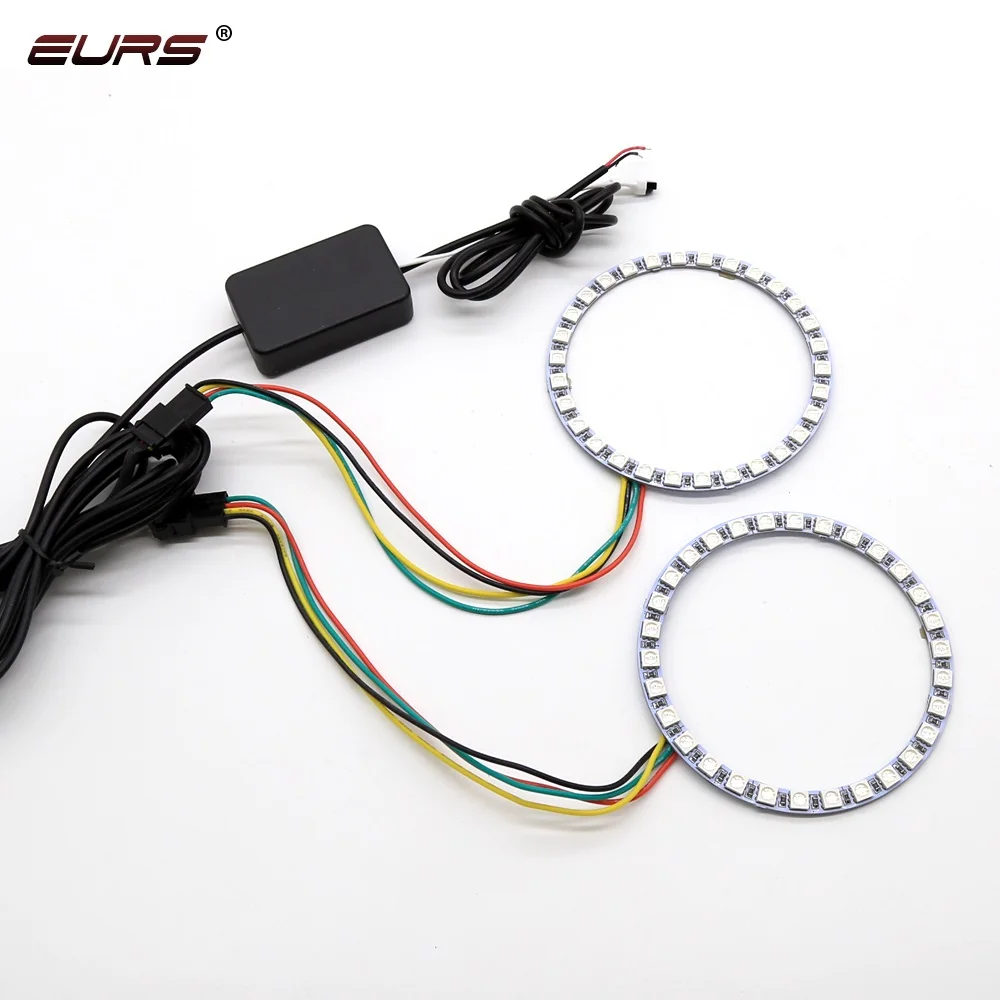 EURS(TM) 2 шт. супер яркий 5050 светодиодный RGB 5 Вт 1000LM 10 V-14 dc-двигатель, напряжение 90 мм с дистанционным управлением лампа угол глаза светильник светодиодный потолочный светильник