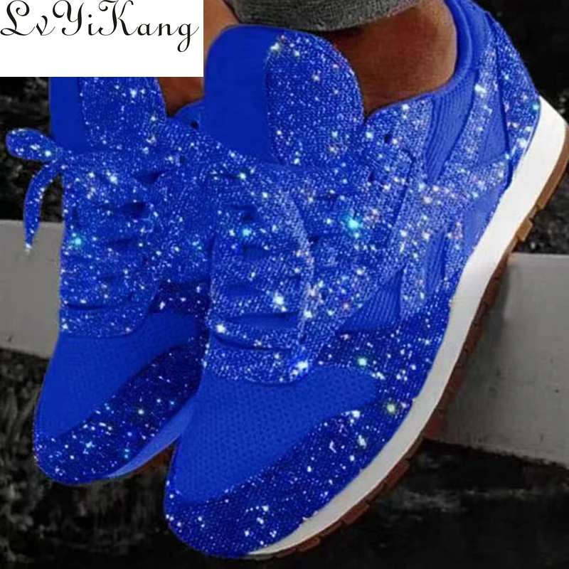 

2019 Plus Size Woman Sneakers Shining Glitter Autumn Shoes Woman Platform Trainers Ladies silver Shoes Tenis Feminino Red Blue