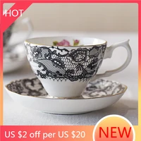 luxury personalized coffee cup ceramic expresso reusable bone china dessert cups golden black lace bar xicaras drinkware zz50bd