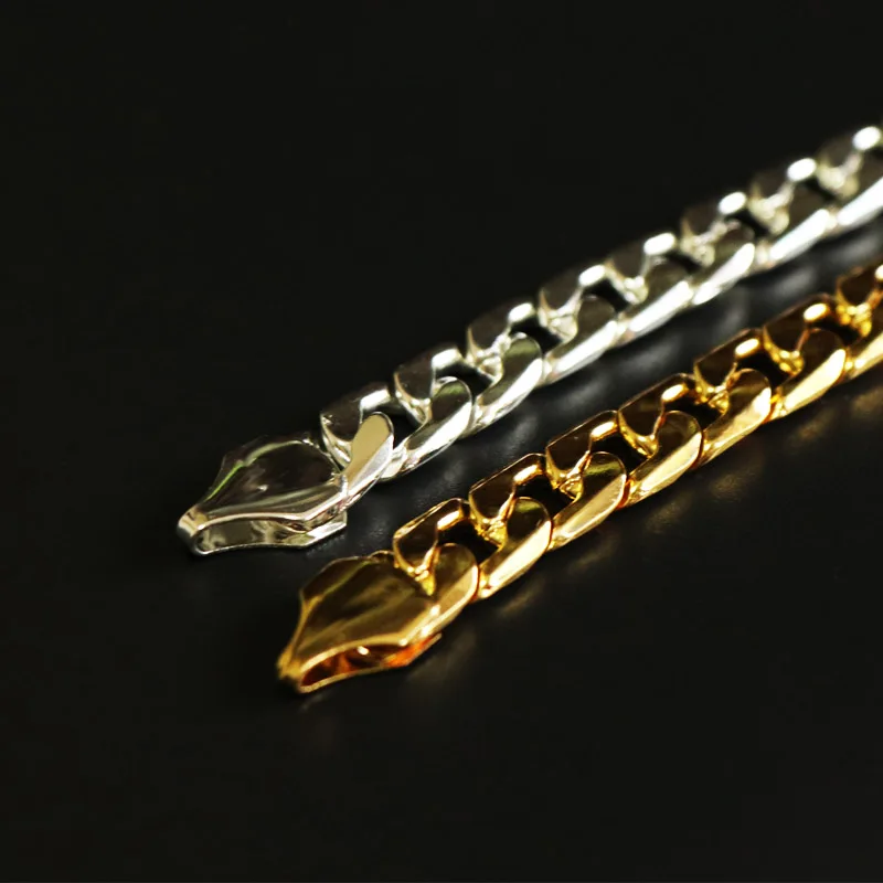 Мужской браслет с кубинскими звеньями Золотой/Серебряный цвет медный мужской s Wo