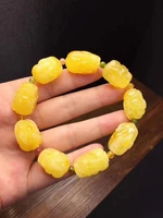 Genuine Natural Yellow Amber Gemstone Beads Bracelet 18x14mm Pi Xiu Carved Women Men Stretch Reiki Amber Jewelry AAAAA