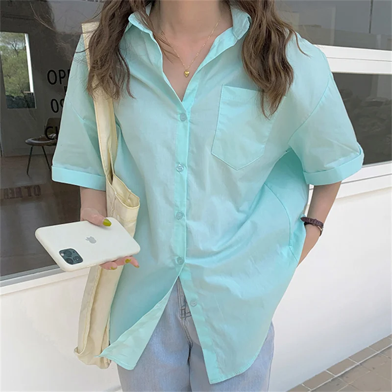 

HziriP 2021 High Street Femme Solid Casual Tops Lapel Office Lady Elegant Fashion Coats OL Girls Loose Hot All-Match Shirts