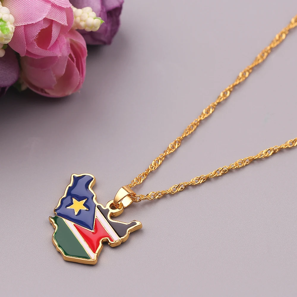 Австралия Южно-суданская карта кулон в форме флага ожерелья золотого цвета