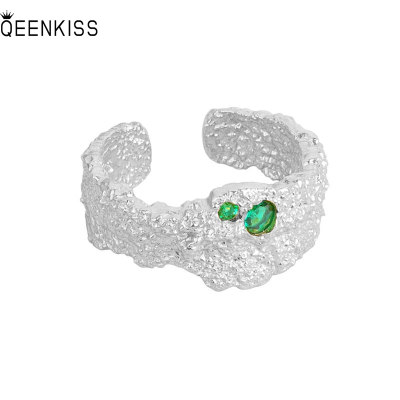 

QEENKISS RG6430 Jewelry Wholesale Fashion Woman Girl Birthday Wedding Gift Texture AAA Zircon 18KT Gold White Gold Open Ring