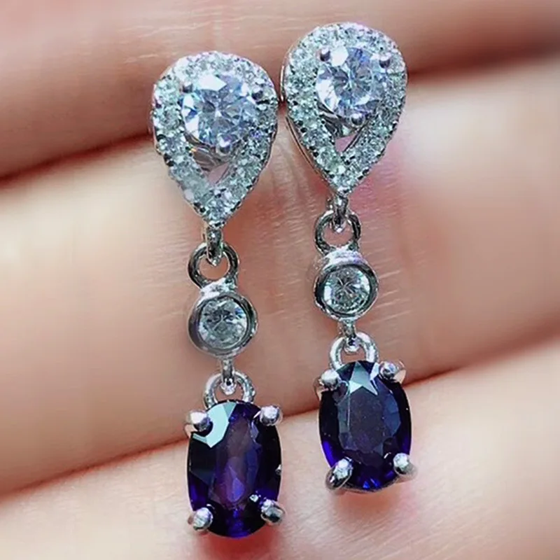 

Exquisite Purple Zircon Drape Earrings for Women Fashion Charm Wedding Jewelry Creative Geometric Tassel Earrings Gift