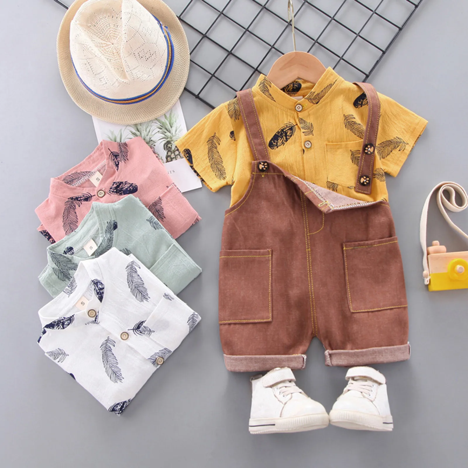 

Summer Toddler Baby Boy Clothes Set Cartoon Print Tops+Overalls Boy Outfit Set Clothes For Kids 1-4 Years Casual Boy Clothes Set