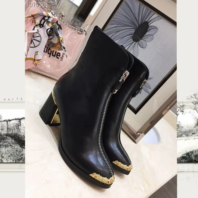 Женские ботинки из натуральной воловьей кожи на высоком каблуке со шнуровкой