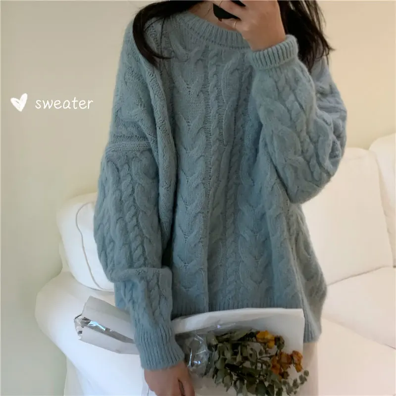 Alien Kitty Retro Fresh Loose Knitted Candy Color Casual 2020 Hot Thicken Autumn Vintage Solid Free Jumper Sweaters 3 Colors | Женская