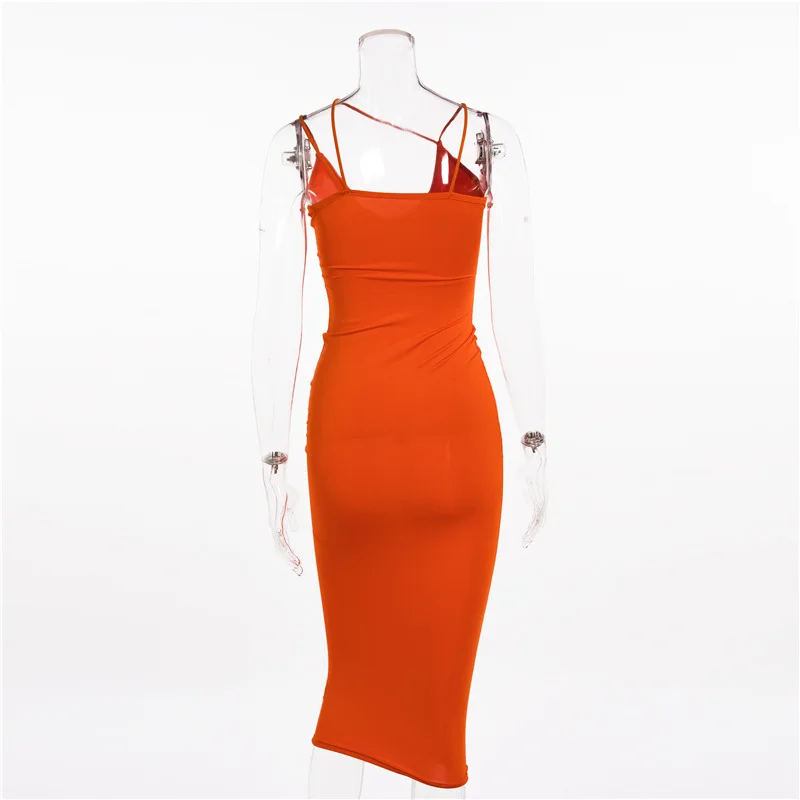 

YLDSGS 2021 Summer Women Sexy Strap V-Neck Dress Solid Neon Color Sleeveless Skinny Long Dress Demale Fashion Vacation Clothes