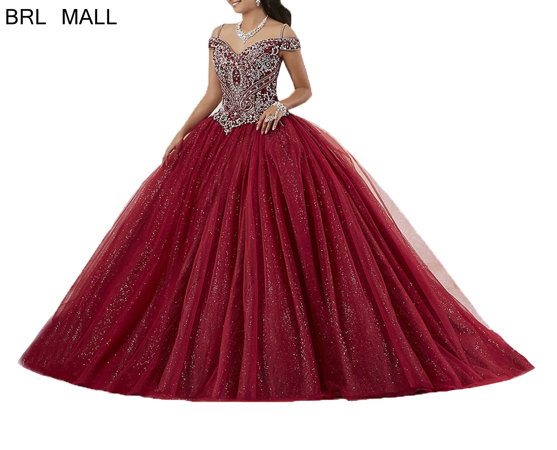 Тяжелое вышитое бисером кристаллы бордовые платья Quinceanera бальные сладкий 16 для