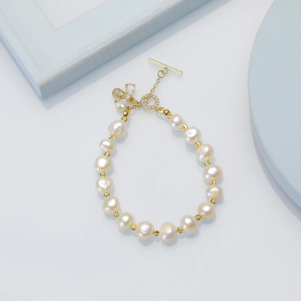 Флоря Naturnal пресноводный барочный жемчуг браслет ювелирные изделия для детей; Туфли-лодочки; Женская модная обувь; Красивая обувь с белыми Цвет размером 7-8 мм, вечерние платье, платье на день рождения, необычный подарок