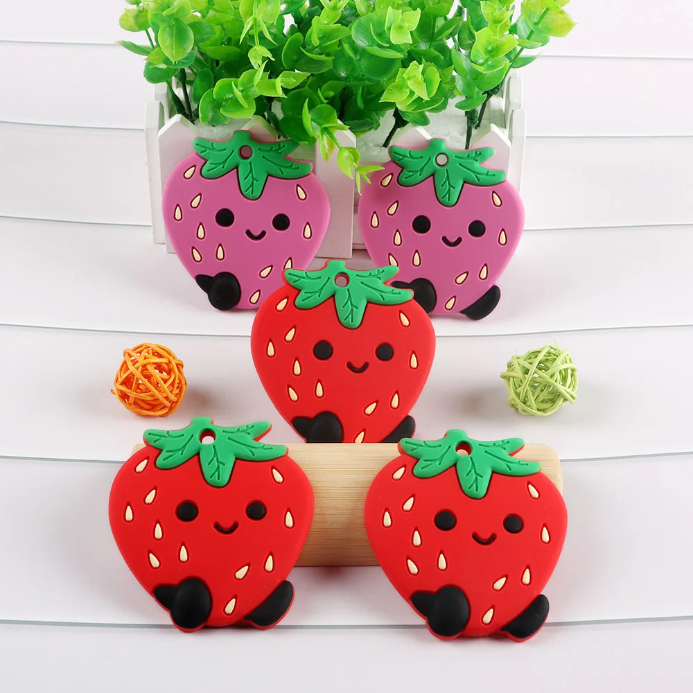 Kovict-mordedor de silicona de fresa para beb&eacute;, de grado alimenticio de dentici&oacute;n juguete, accesorios de cadena de chupete, producto colgante de fruta, 5/10 Uds.-1