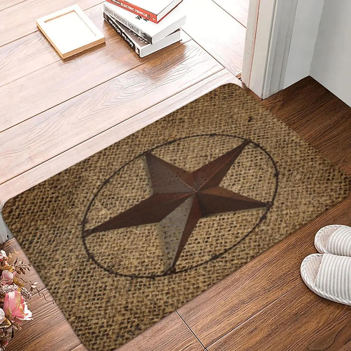 

Rustic Western Country Burlap Texas Lone Star Doormat Carpet Mat Rug Polyester PVC Anti-slip Floor Decor Bath Bathroom Kitchen