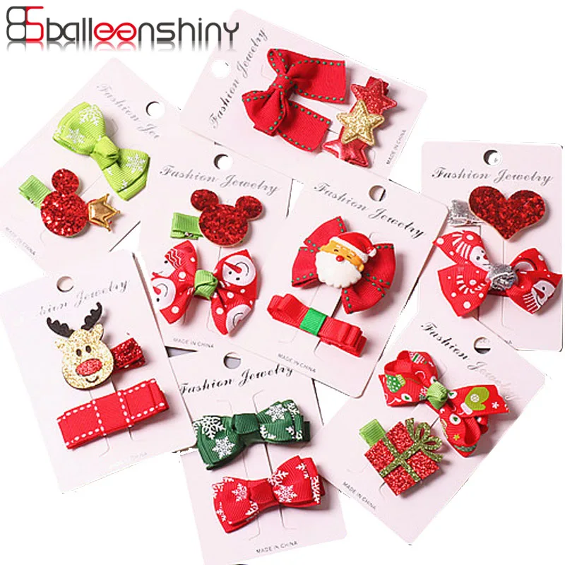 BalleenShiny, 2-5 шт., Рождественский Декор, детские заколки, красные, модные, бант, меховые заколки для волос, детские, Санта Клаус, лося, аксессуары для волос