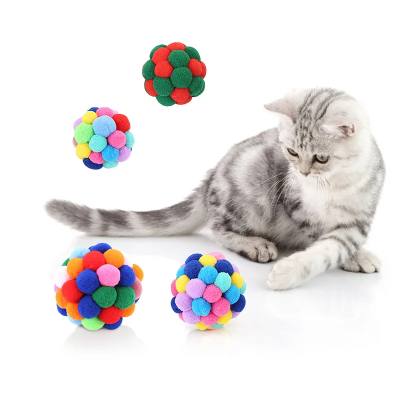 

Pet Cat Toy Colorful Handmade Bell Bouncy Ball Kitten Interactive Chasing Toy Plush Planet Ball Cat Pet Supplies