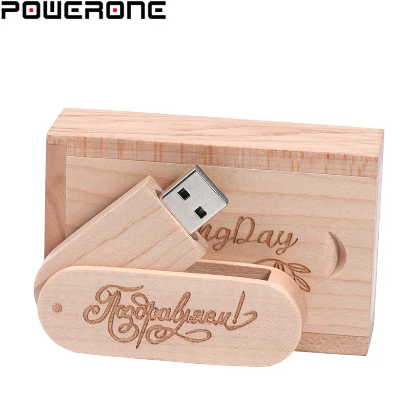 POWERONE Бесплатный Пользовательский логотип деревянный портативный USB флеш