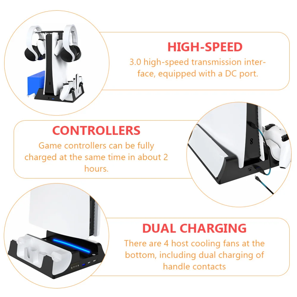 

Game Controller Charger Dock Game Headset Hanger USB Hub Compatible For PS5