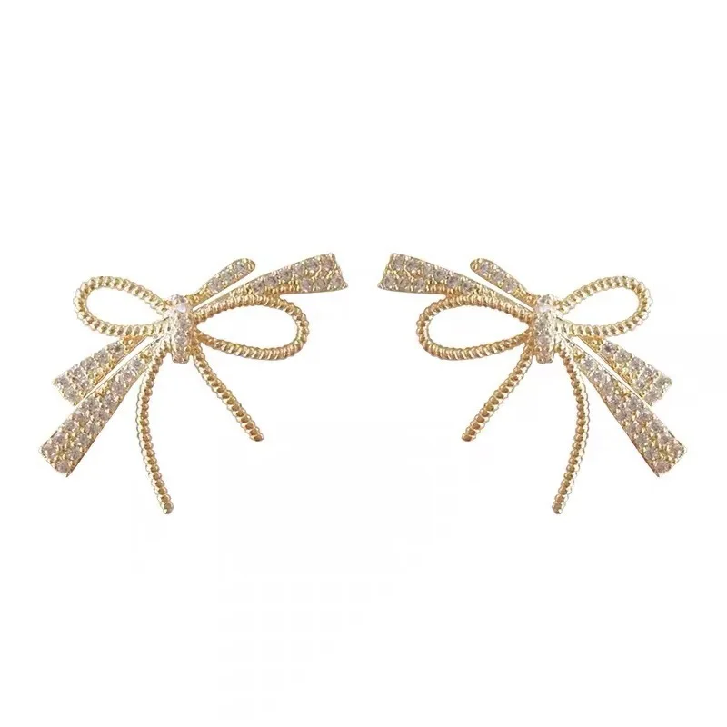 

S925 Sterling Silver Spring and Summer Korea Sweet and Light Luxury Temperament Bow Stud Earrings Wild Earrings for Women