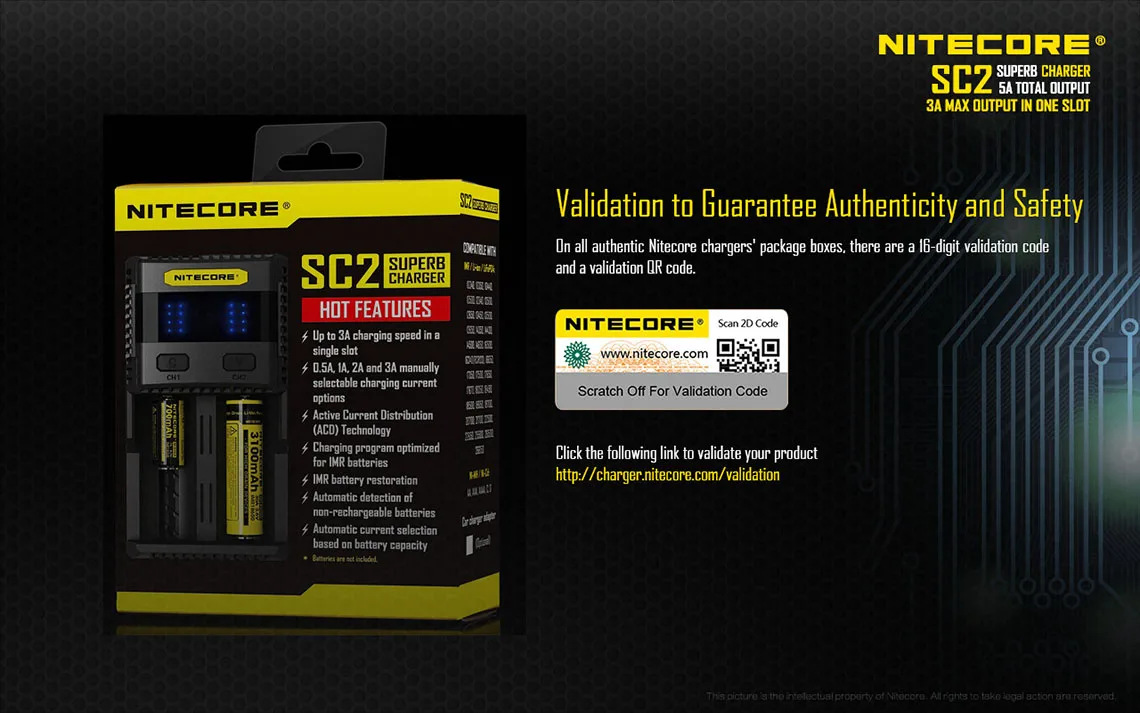Зарядное устройство Nitecore SC2 интеллектуальное зарядное для аккумуляторов
