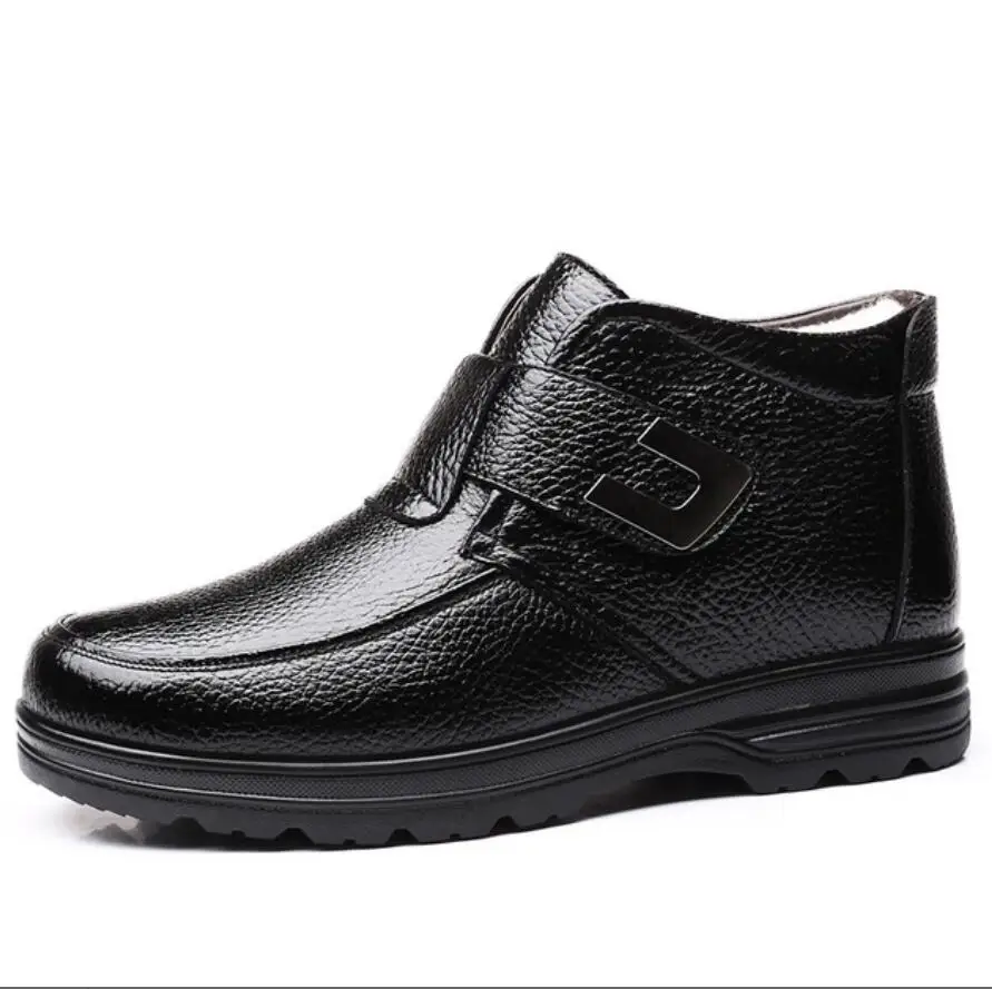 

New Men Genuine Leather Warm Wool Snow Boots Men's Shoes High Quality Men Vintage British Military Boots Winter platform boots