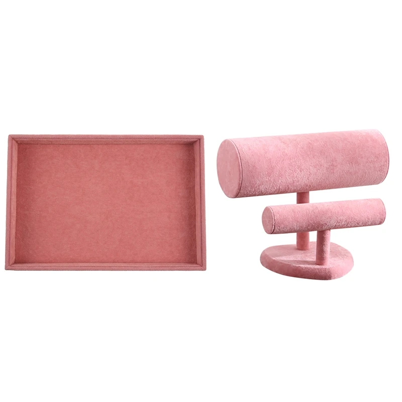 

2Pcs Pink Velvet Jewelry Ring Display Organizer Case Tray Holder Necklace Earrings Bangle Showcase Jewelry Stand