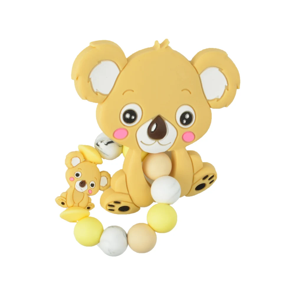Pulsera de silicona koala para beb&eacute;, mordedor redondo para beb&eacute;, cuentas de silicona, joyer&iacute;a para mascar de enfermer&iacute;a, juguete de grado alimenticio, Cuidado Oral, BPA Fr-3