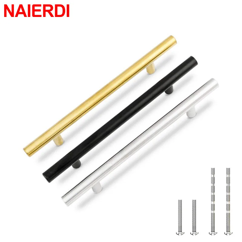 naierdi 20pcs black gold cupboard handle stainless steel kitchen cabinet handles furniture pulls drawer hardware t bar handle free global shipping