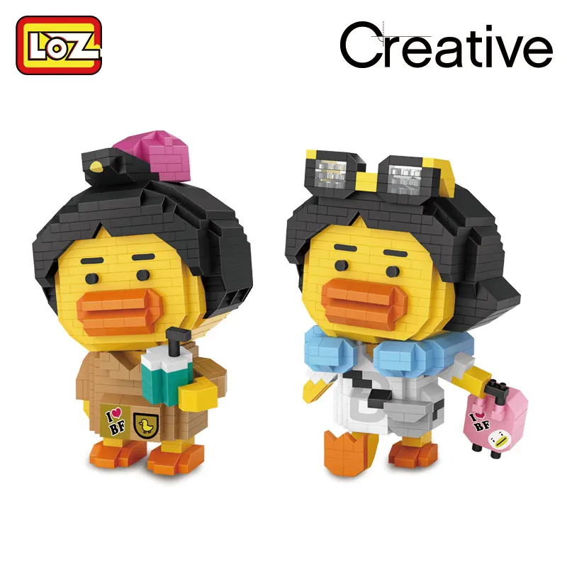 

LOZ building blocks drink milk tea duck travel duck Bfamily animation cartoon micro diamond small particle assembly toy