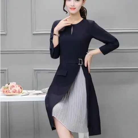 Платье с длинным рукавом в стиле пэчворк приталенное платье Осень-зима офисное