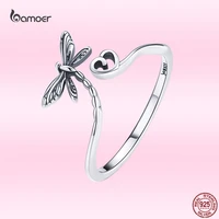 bamoer fashion dragonfly love ring for women genuine 925 sterling silver animal rings classic vintage jewelry adjustable