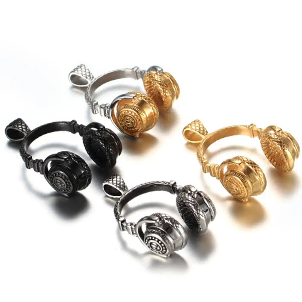 Хип хоп 316L нержавеющая сталь золотой тон музыкальный кулон в форме наушников