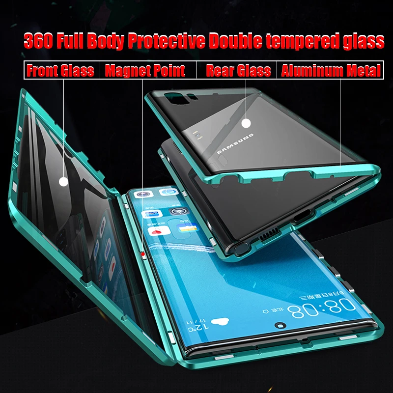 Front And Back Magnetic Glass Case For Samsung Galaxy Note 10 Plus 360 Metal Cover Pro Cases Note10 |
