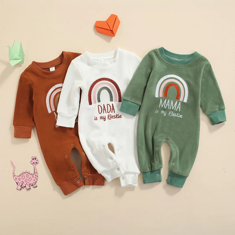 0-36M Autumn Winter Baby Rainbow Romper Ollie Velvet One-piece Jumpsuit Long-sleeved Infant Toddler Baby Boy Girl Clothes