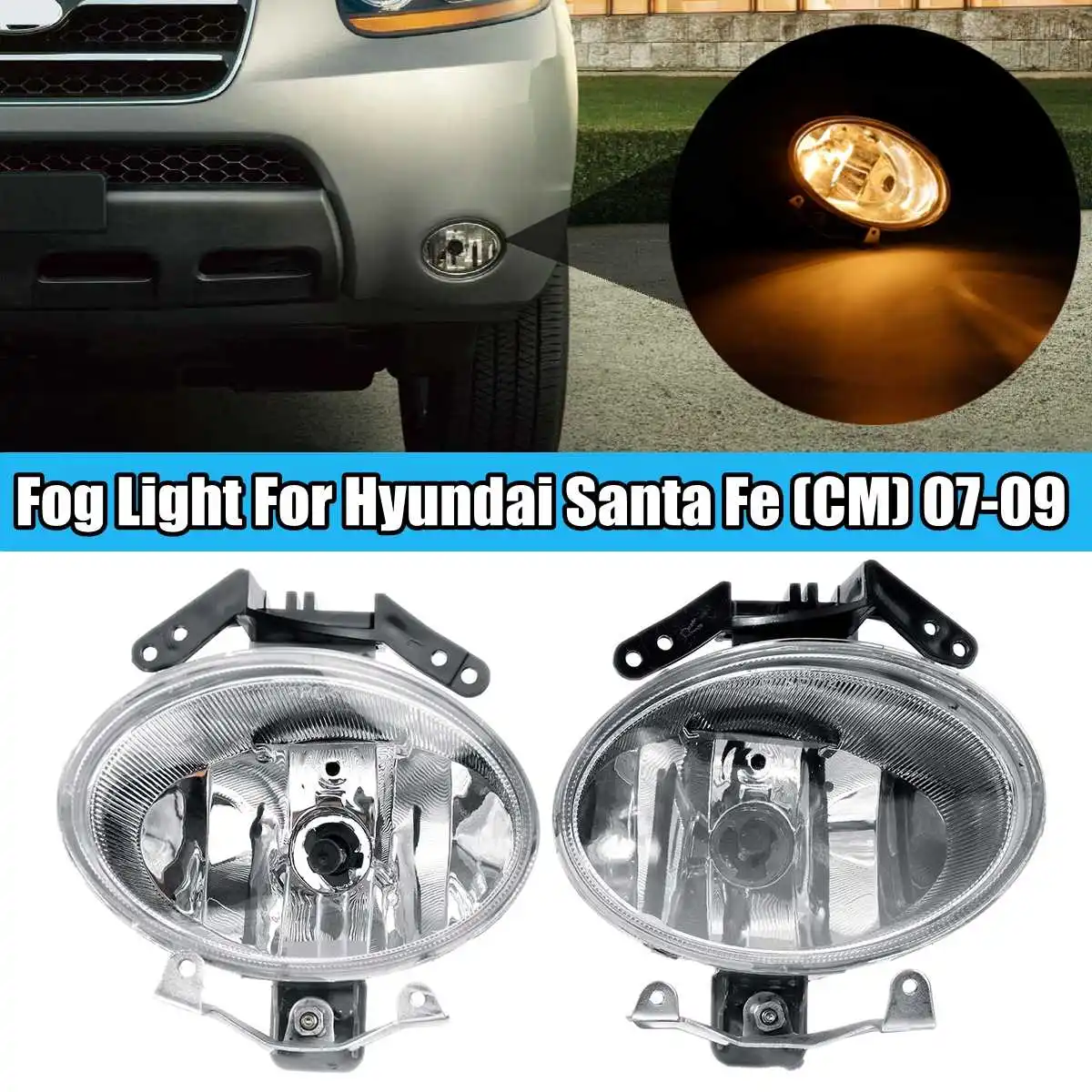 

2PCS Car Front fog light For Hyundai Santa Fe (CM) 2007 2008 2009 Pre-facelift Foglight Fog Lamp Driving DRL light Running Lamp