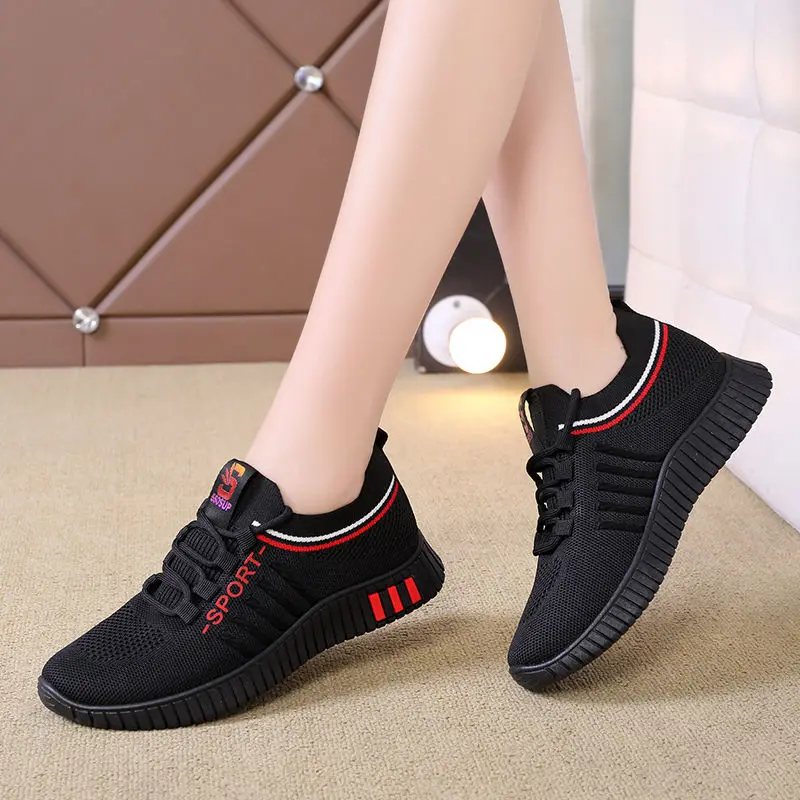 

White Shoes Spring and Summer New Flat Shoes Women's Breathable Mesh Casual Lightweight Exercise Running Shoes