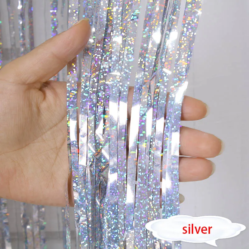 Silver 1x4 м Блестящий Свадебный фон для детей на день рождения украшения для взрослых Mariage фольга бахрома занавес Casamento дождь шторы домашний декор - Цвет: Silver