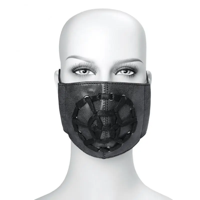 

Halloween Cosplay Face Mask Unisex Steam Punk Style Sun Wind Blocked Synthetic Leather Black Bandage Rope Decorated Dust Mask