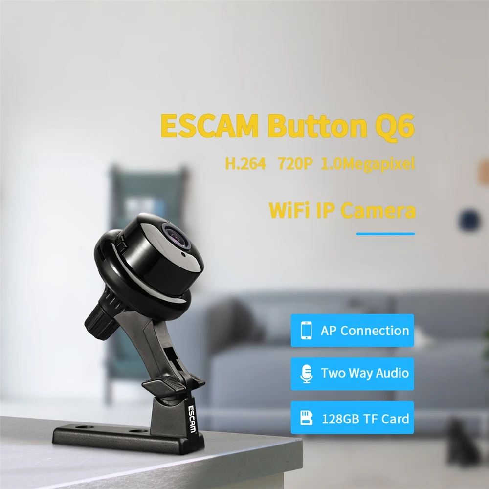 ESCAM Q6 1.0MP 720P Кнопка мини беспроводная камера Wi-Fi Двусторонняя голосовая