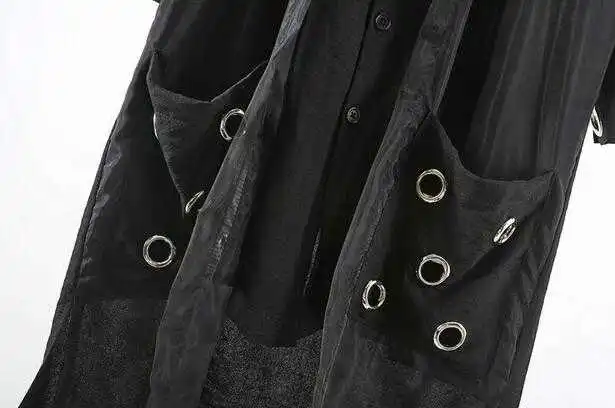 

Zomer nieuwe Tij kleding Mannen Nep Twee stuk Mid Mouw Hoepel Decoratieve Stiksels mannelijke Mode jassen Lange Shirt