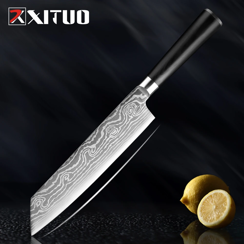 XITUO-cuchillo de Chef Kiritsuke, utensilio de cocina de acero al carbono para cortar verduras, carne, rebanador, mango de palisandro