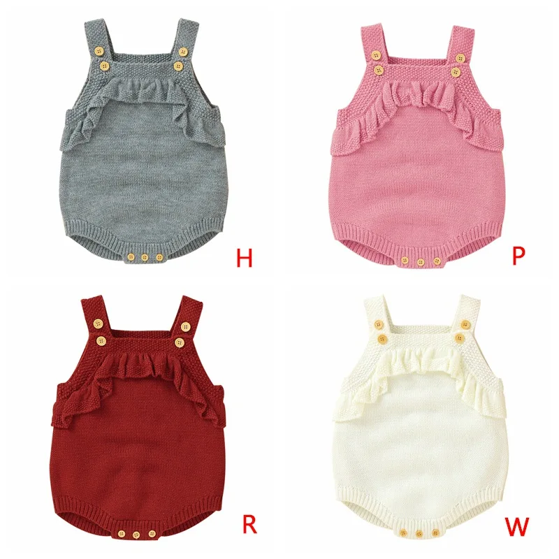 

Autumn Infant Baby Girls Sleeveless Knitted Floral Solid Print Rompers Kids Boys Fashion Jumpsuit
