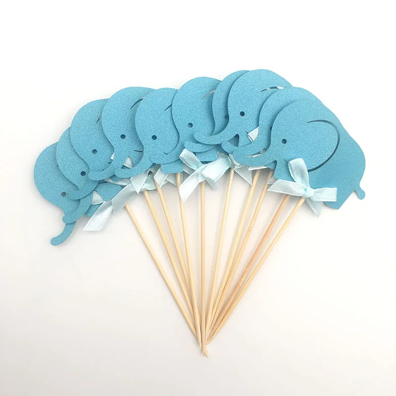 10 шт Baby Shower слон кекс топперы двухсторонняя вечеринка для мальчика день рождение Сувениры Торт Украшение еда выбор поставки - Цвет: BLUE