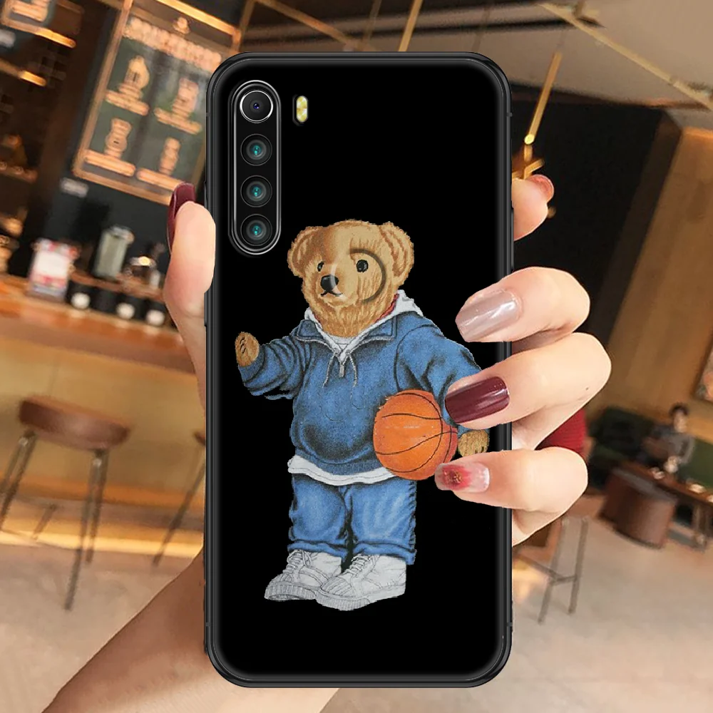 

Italy Fashion Cute Bear Phone case For Xiaomi Redmi Note 7 7A 8 8T 9 9A 9S 10 K30 Pro Ultra black tpu back trend cell cover