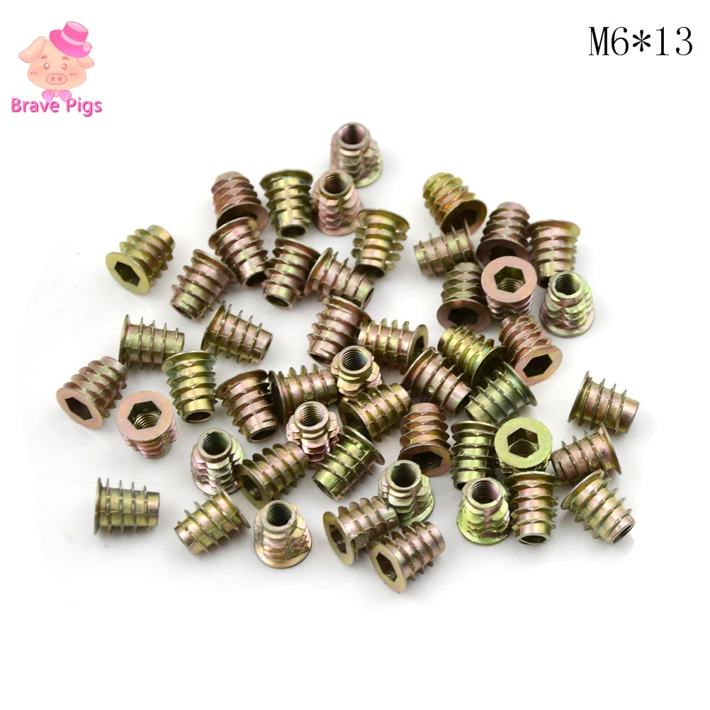 50 шт. M4/M5/M6 * 8/10/13 стандартная гайка для деревянной вставки Фланцевая с