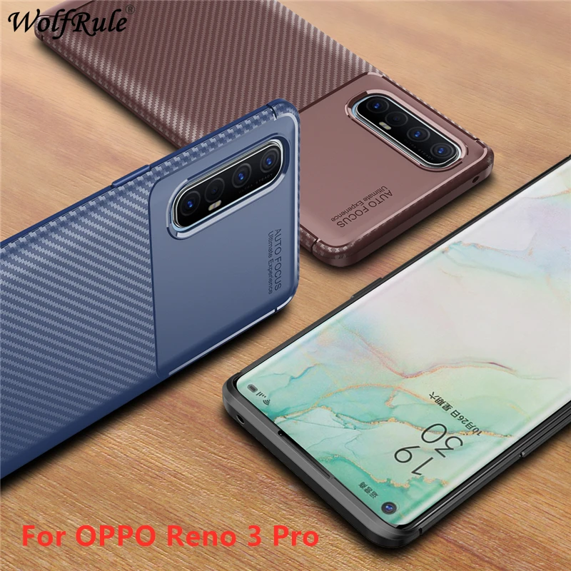 Чехол для OPPO Reno 3 противоударный мягкий бампер из углеродного волокна ТПУ чехол