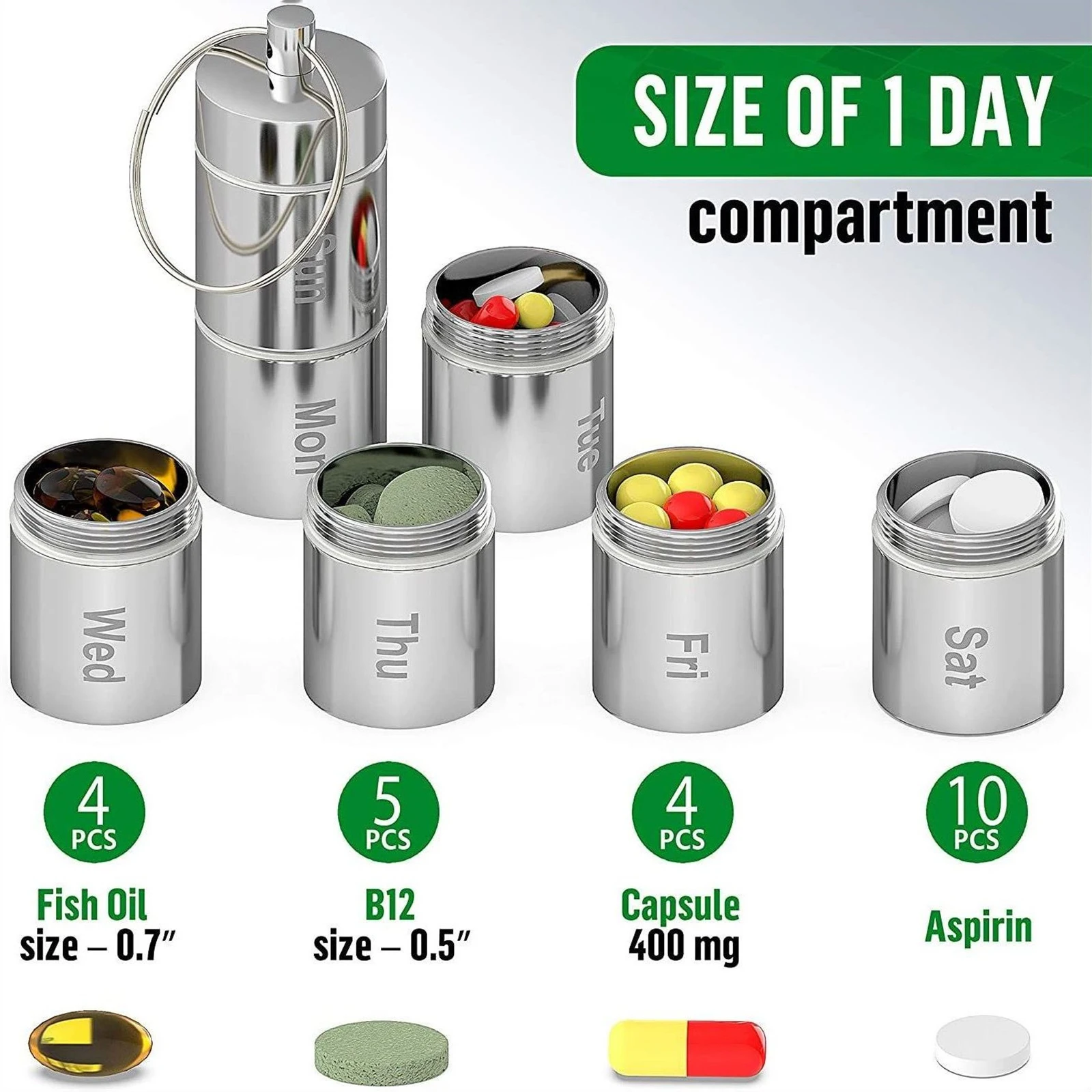 

Pill Storage Box Portable WaterProof Aluminum Pill Bottle Case With Keychain Carabiner Outdoor Waterproof Pill Case Pill Box